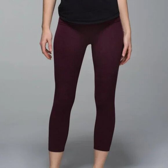 Lululemon Wunder Under Crop II *Cotton (Roll Down)Heathered Bordeaux Drama-Size4 - Picture 1 of 15